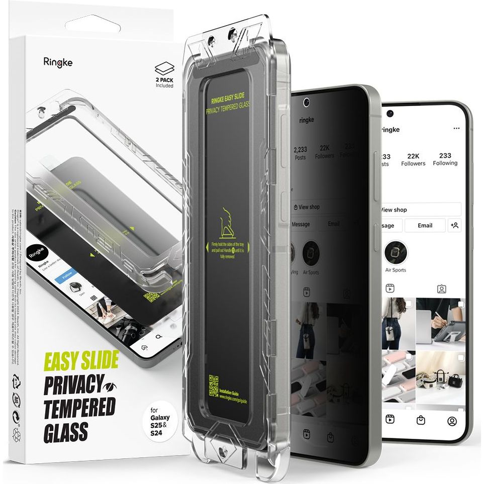 Szkło prywatyzujące na ekran z aplikatorem Ringke Easy Slide 2-Pack Privacy do Samsung Galaxy S25, 2 sztuki